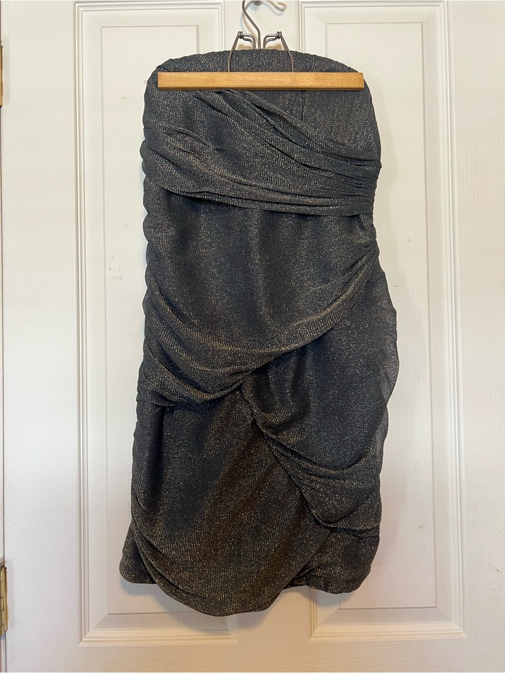 City Triangles Metallic Charcoal Ruched Mini Skirt
